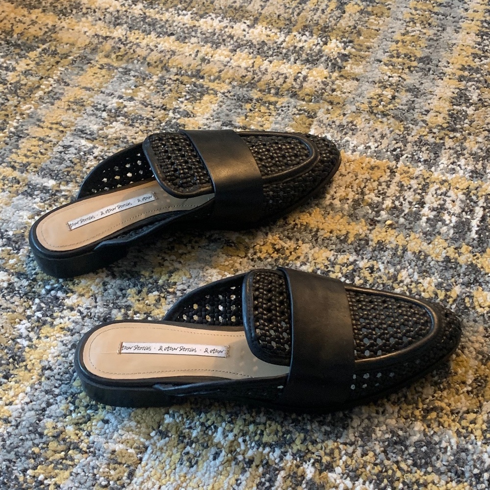 Woven Black Leather Mules